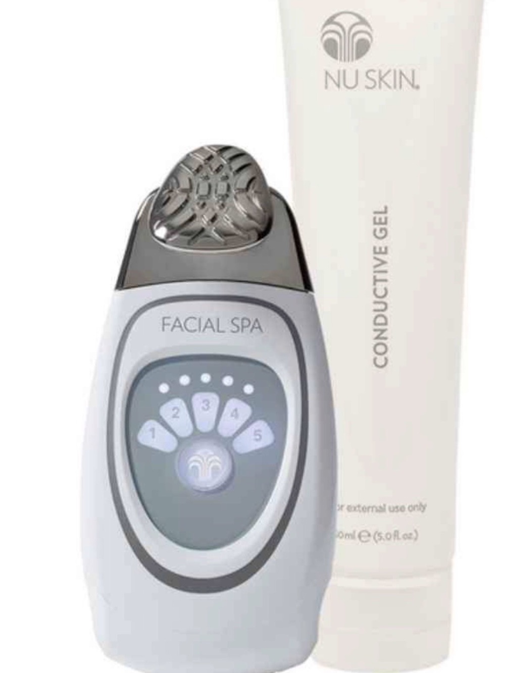 Skin Facial Spa Device with Conductive Gel - White and Silver